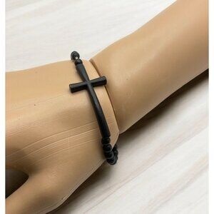 Vintage Black Beaded Cross Bracelet Prayer Beads Religious Faith Jewelry